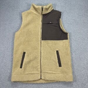 Mountain Khakis Acadian Vest Men's Medium Tan Brown Sherpa Full Zip Bison Patch